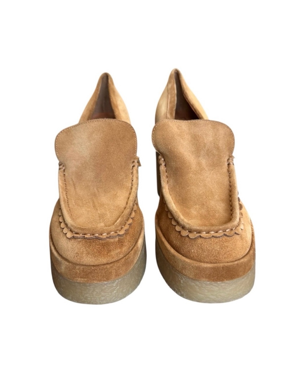 NWT MARC FISHER Lina Platform Loafers Tan Suede Chunky Gum Heel 90’s Y2K Shoes - Picture 4 of 8